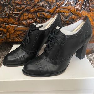 Oxford Black Lace Up Ankle Boot Heels